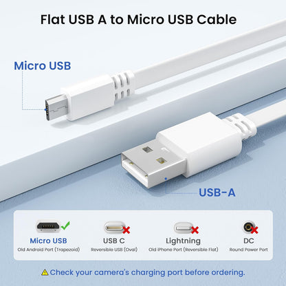 20FT Micro USB Extension Cable (2-Pack) - Flat USB to Micro Long Charging Power Extender for Security Cameras, Compatible with Blink Mini/Xt2/Outdoor 3, Wyze Cam V4/Og, Eufy, and Ring Spotlight Plus