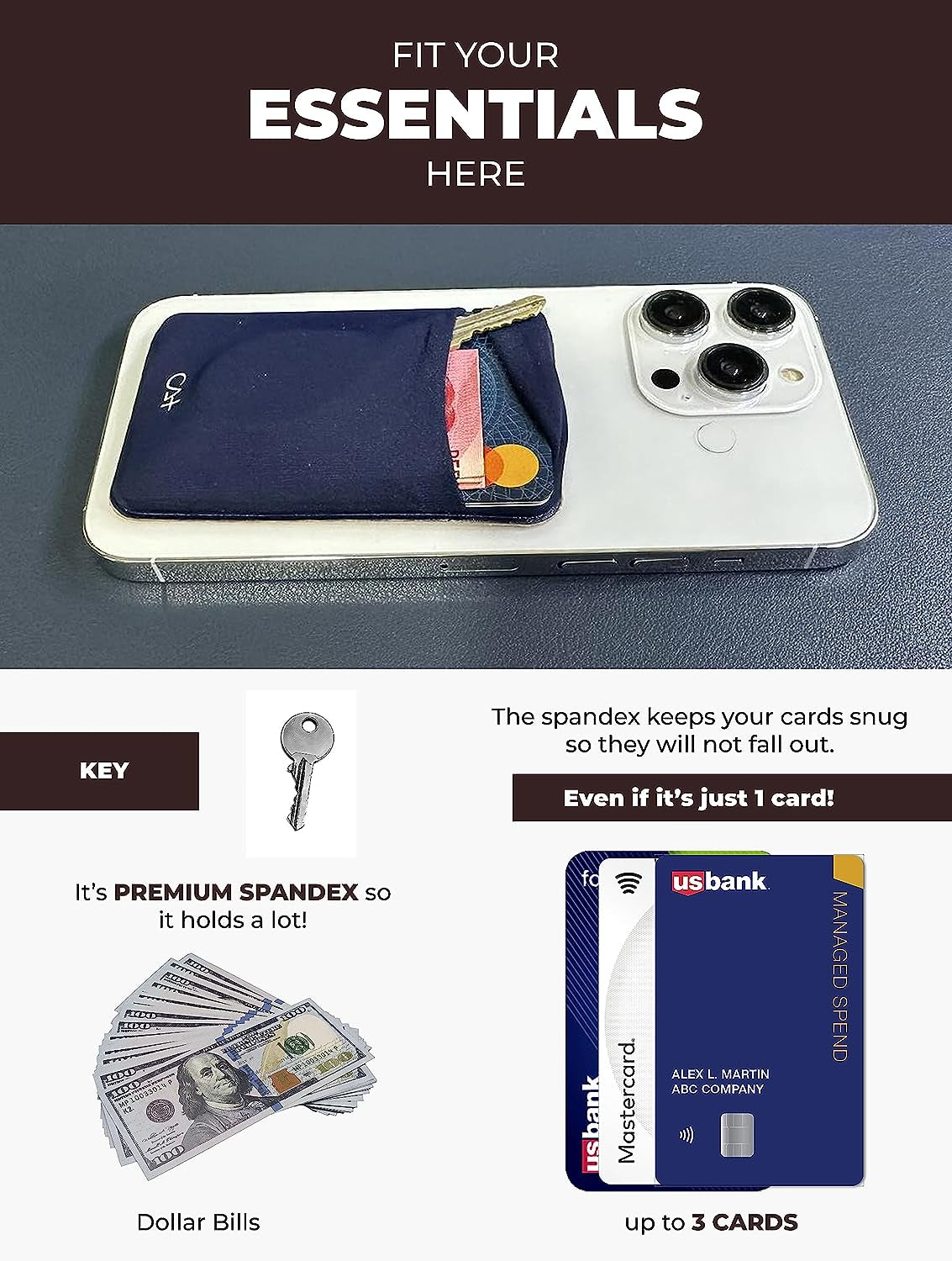 Adhesive Phone Wallet Card Holder - Durable Stick-On Sleeve for ID and Credit Cards (Black + Mint)