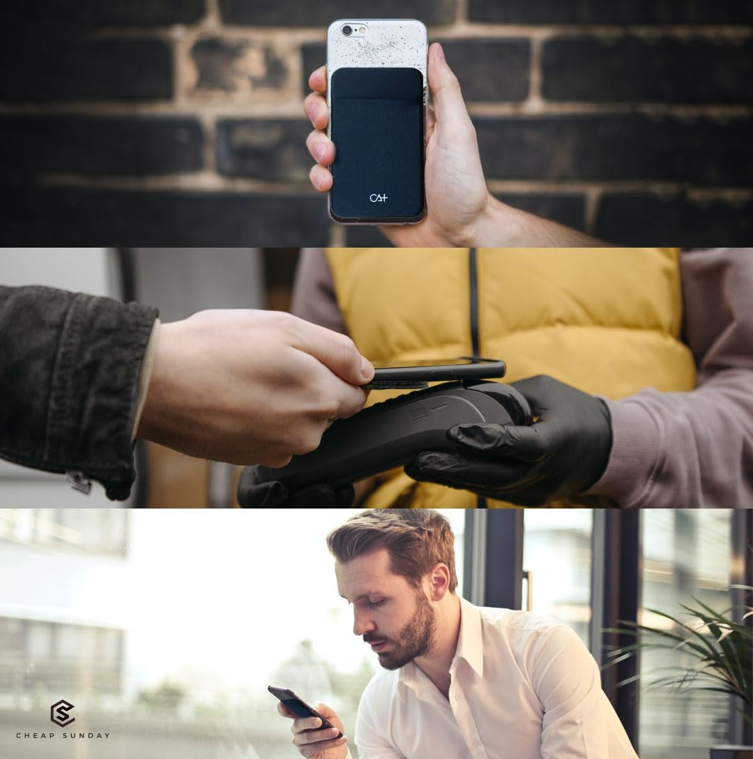 Adhesive Phone Wallet Card Holder - Durable Stick-On Sleeve for ID and Credit Cards (Black + Mint)