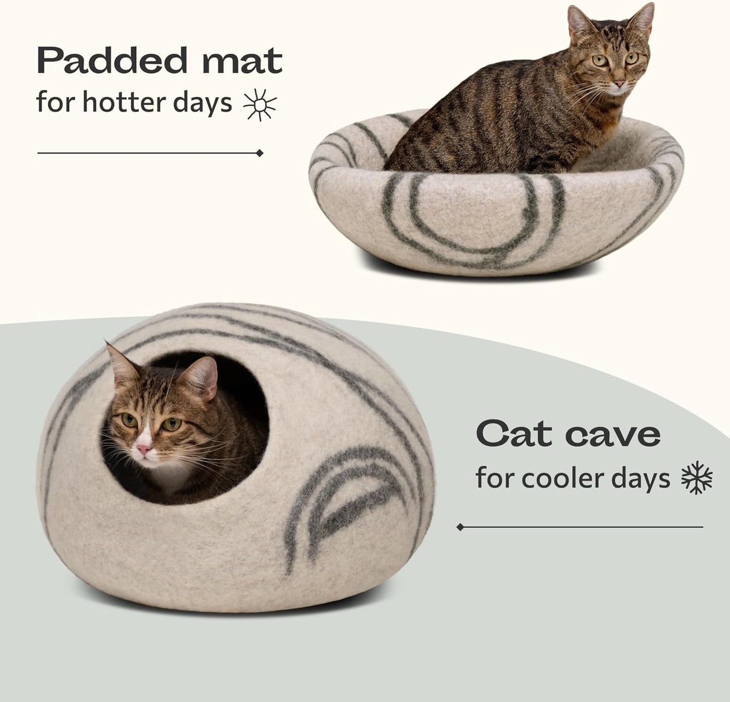 Premium Felt Cat Cave - Handmade Merino Wool Cat Bed for Indoor Use (Light Grey, Medium)