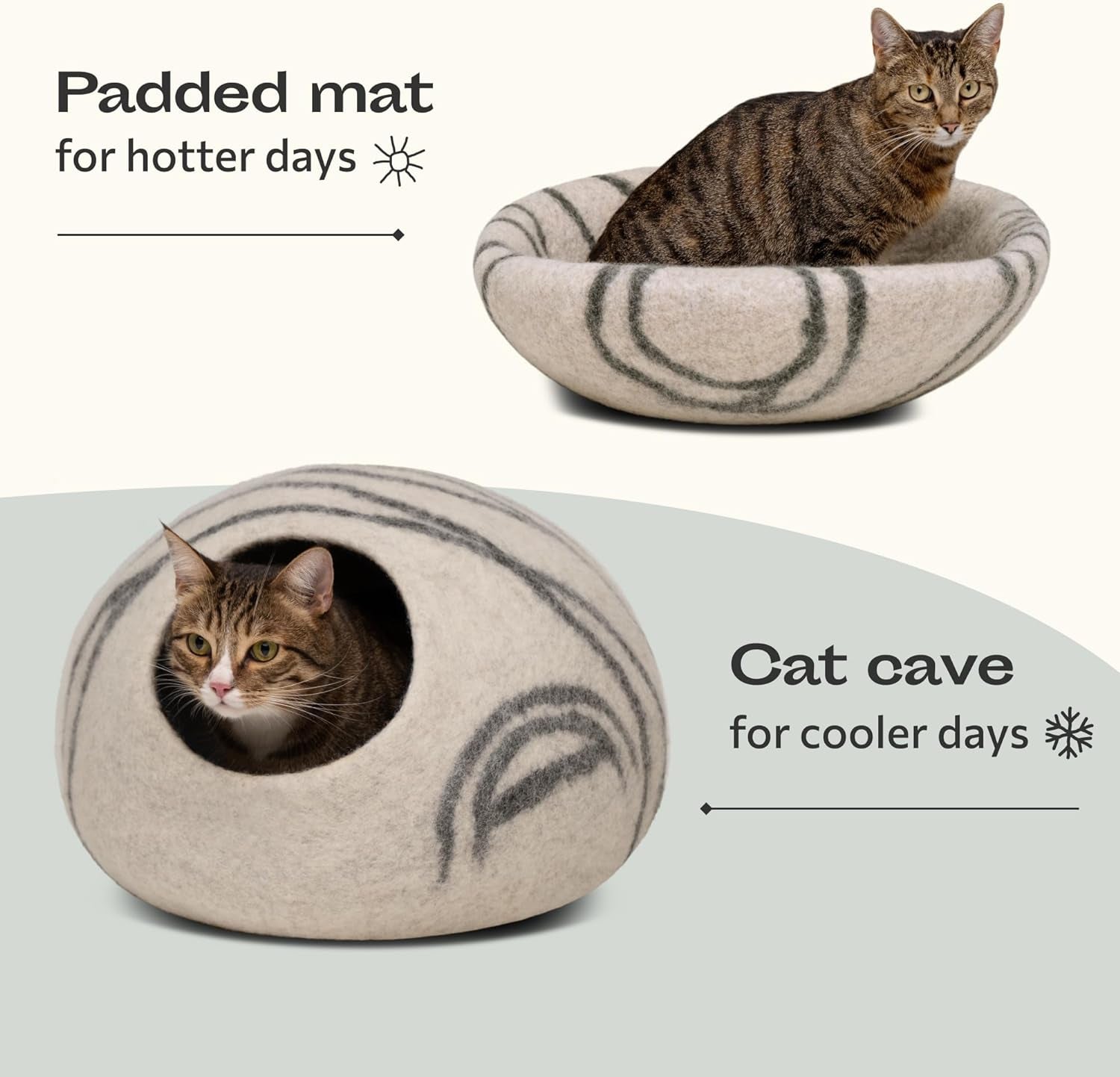 Premium Felt Cat Cave - Handmade Merino Wool Cat Bed for Indoor Use (Light Grey, Medium)