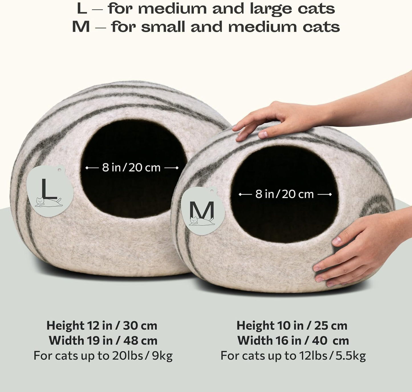 Premium Felt Cat Cave - Handmade Merino Wool Cat Bed for Indoor Use (Light Grey, Medium)