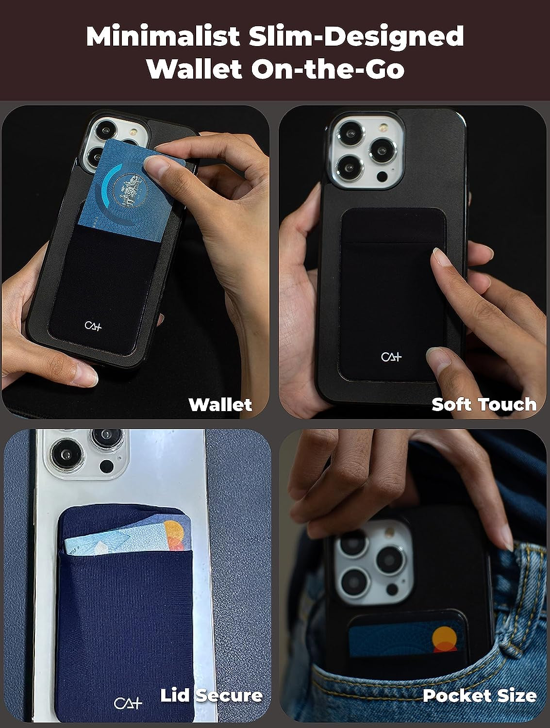 Adhesive Phone Wallet Card Holder - Durable Stick-On Sleeve for ID and Credit Cards (Black + Mint)