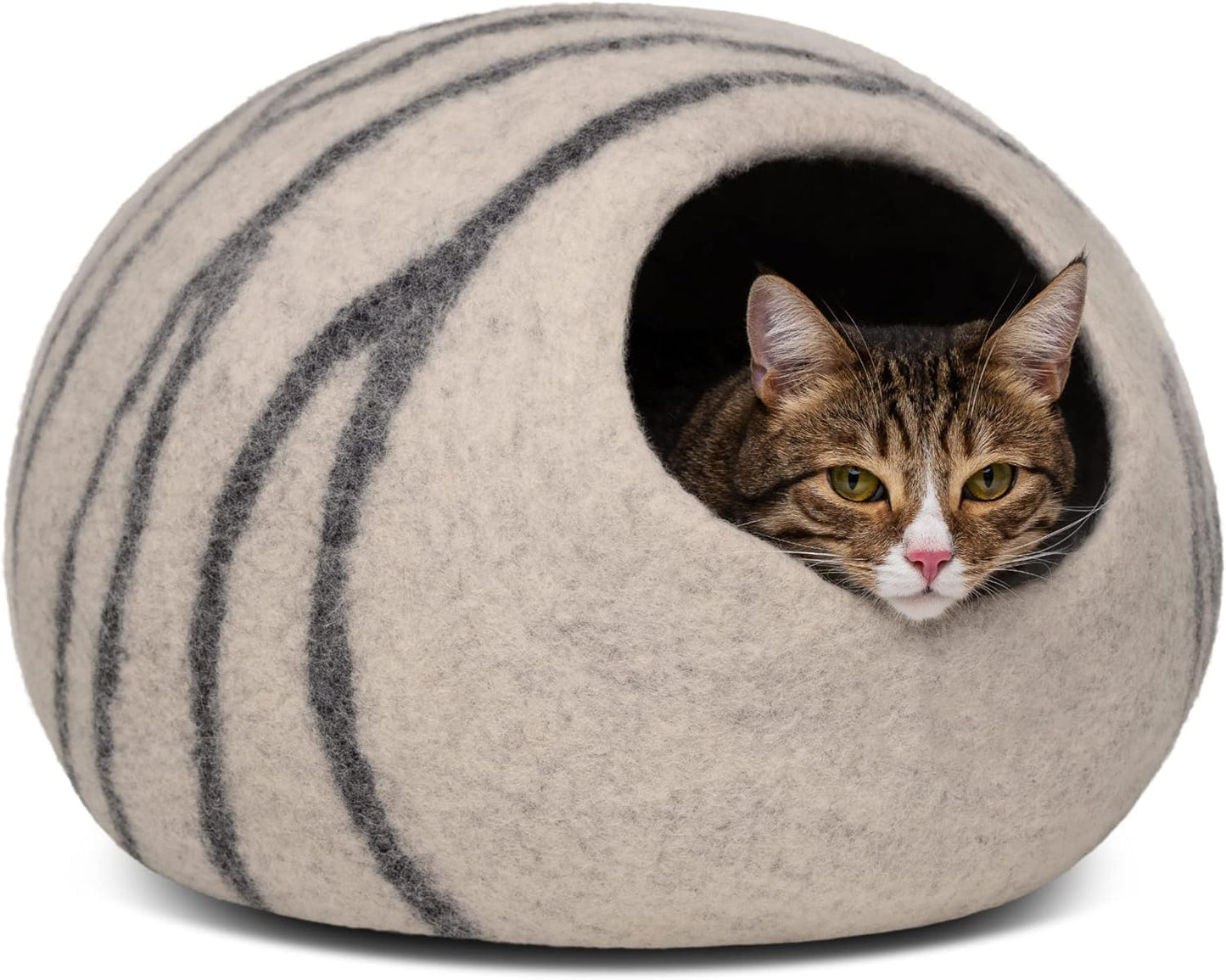 Premium Felt Cat Cave - Handmade Merino Wool Cat Bed for Indoor Use (Light Grey, Medium)