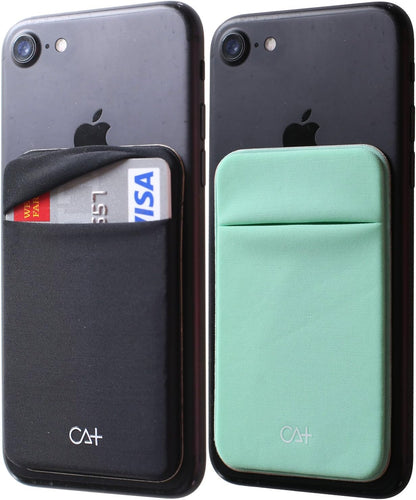 Adhesive Phone Wallet Card Holder - Durable Stick-On Sleeve for ID and Credit Cards (Black + Mint)