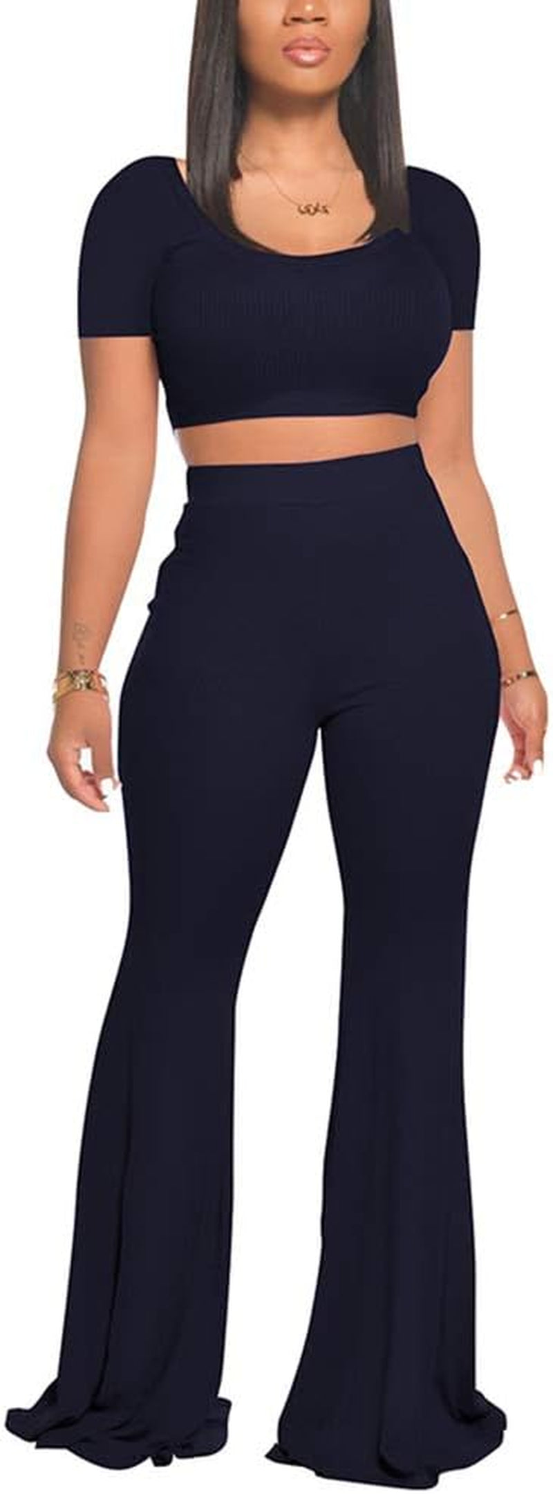 Women's 2-Piece Workout Set - Stylish Crop Top and High-Waisted Flared Pants for Yoga and Sports