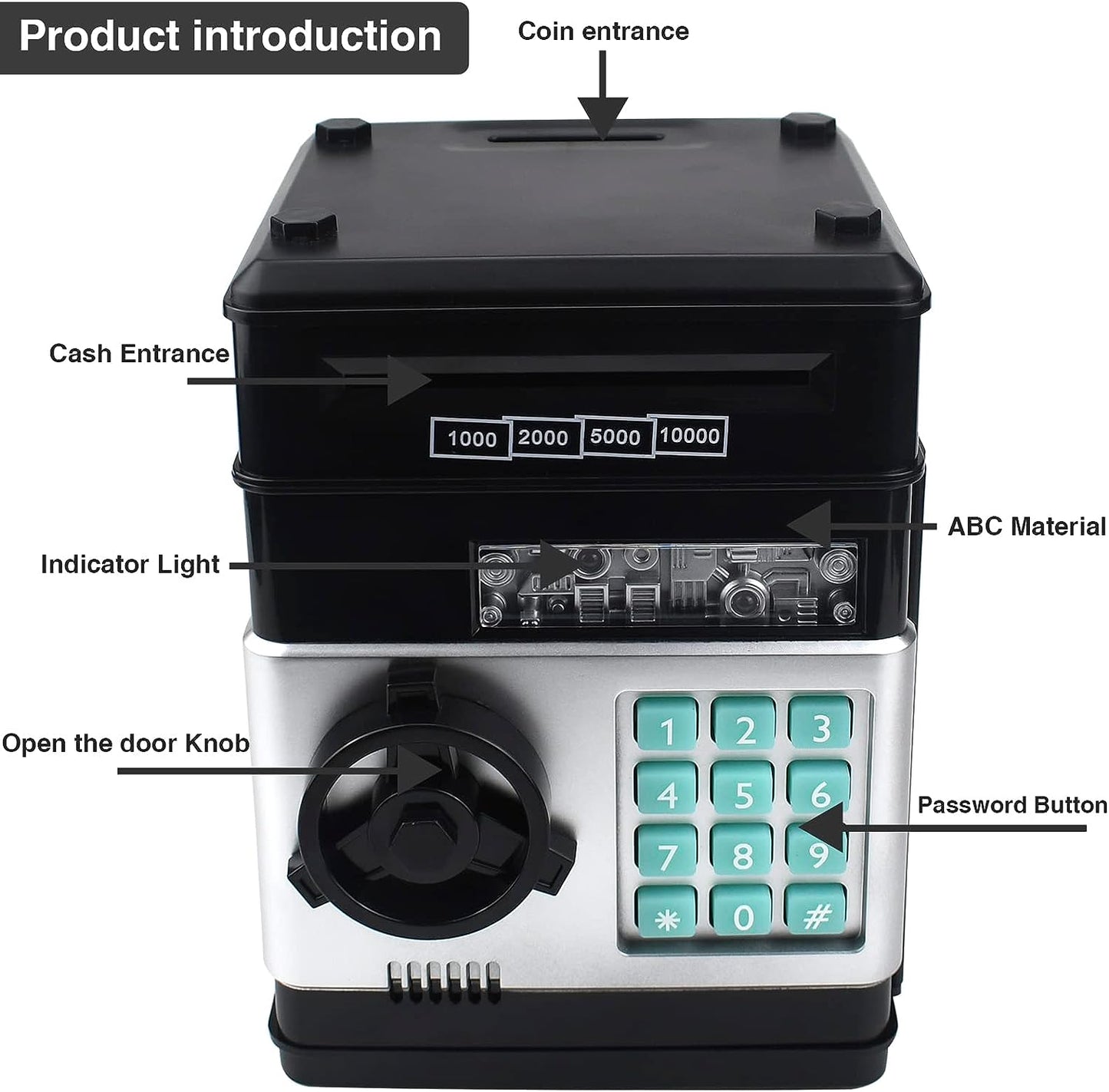 Electronic Password Code Piggy Bank for Kids - ATM Style Coin Bank for Boys and Girls (Black)