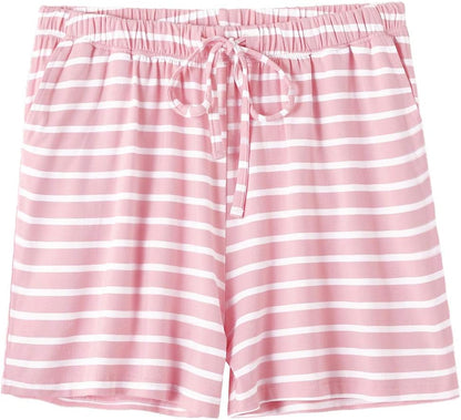 Women's Stretchy Pajama Shorts in Pink Stripe - Size L