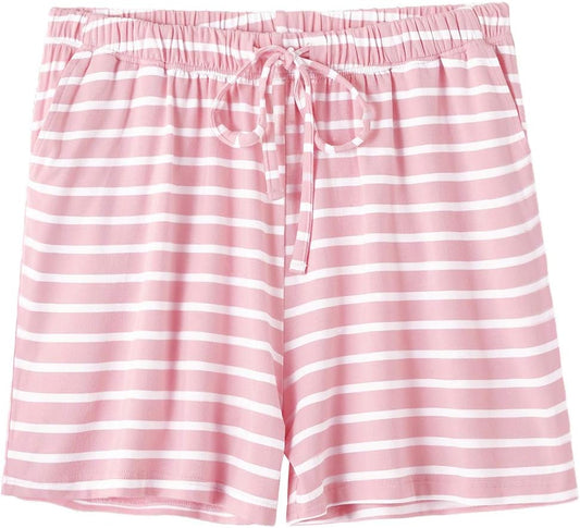 Women's Stretchy Pajama Shorts in Pink Stripe - Size L