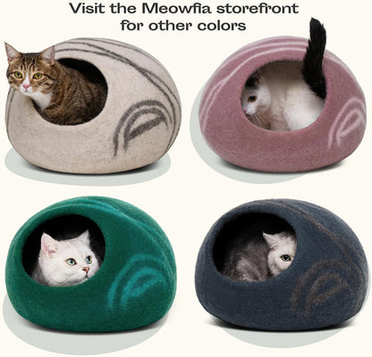 Premium Felt Cat Cave - Handmade Merino Wool Cat Bed for Indoor Use (Light Grey, Medium)
