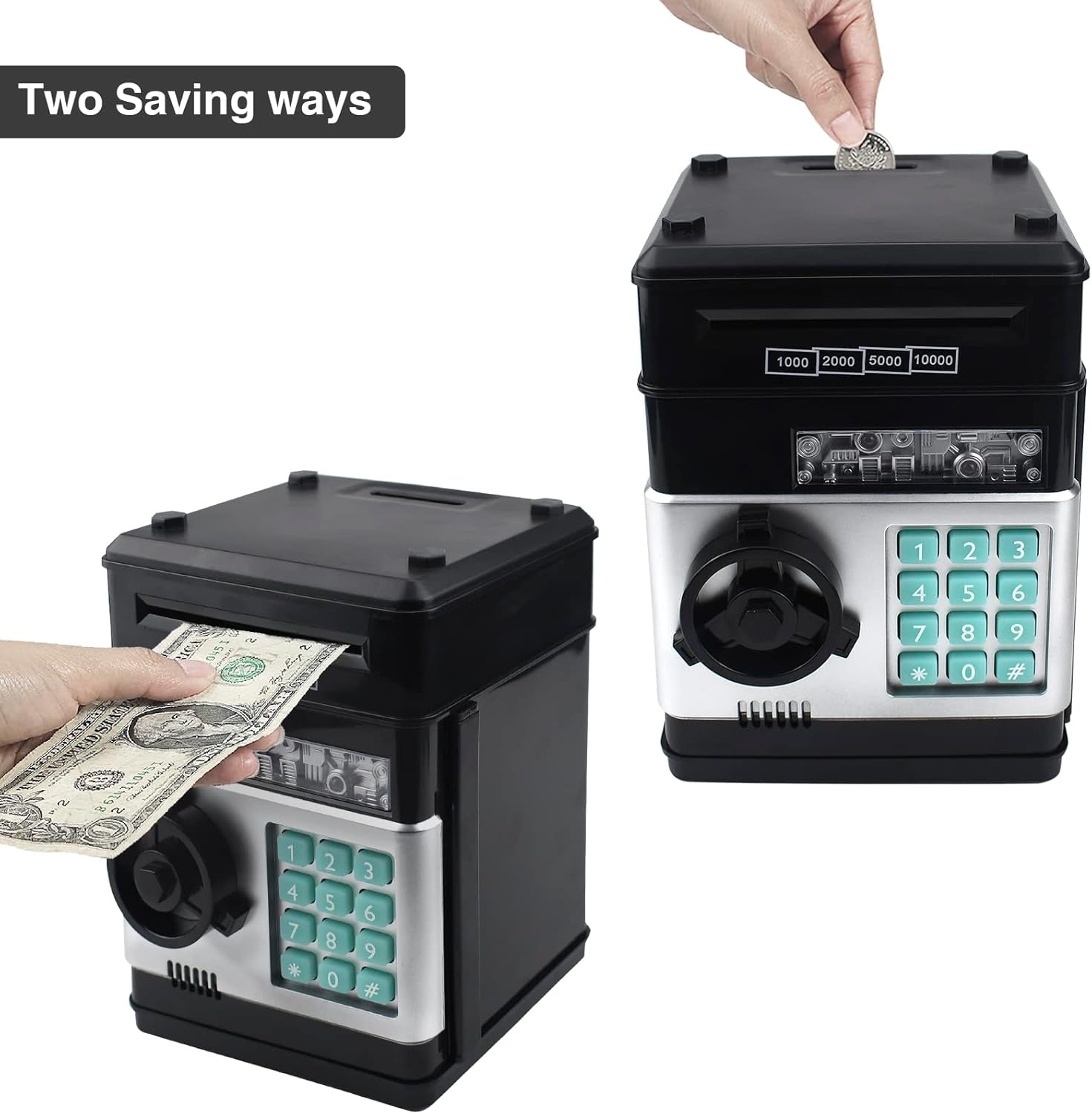 Electronic Password Code Piggy Bank for Kids - ATM Style Coin Bank for Boys and Girls (Black)
