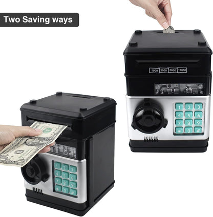 Electronic Password Code Piggy Bank for Kids - ATM Style Coin Bank for Boys and Girls (Black)