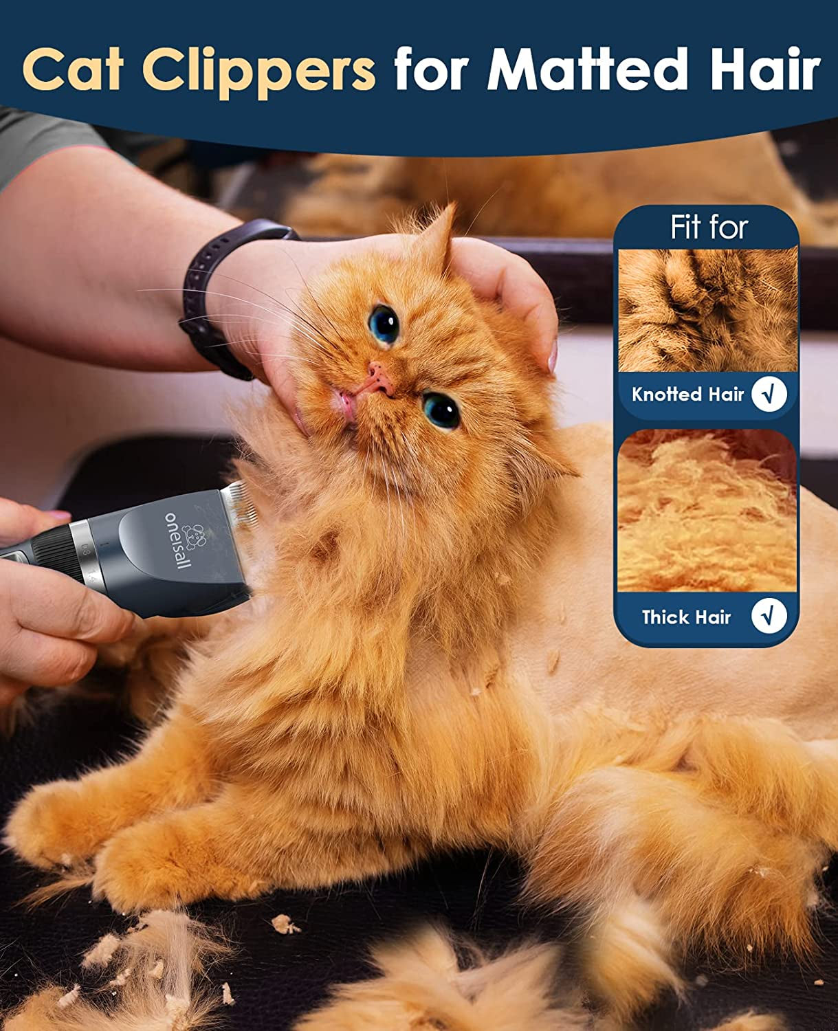 Cordless Pet Grooming Kit for Cats and Small Dogs - Quiet 2-Speed Clippers for Matted and Long Hair (Blue)