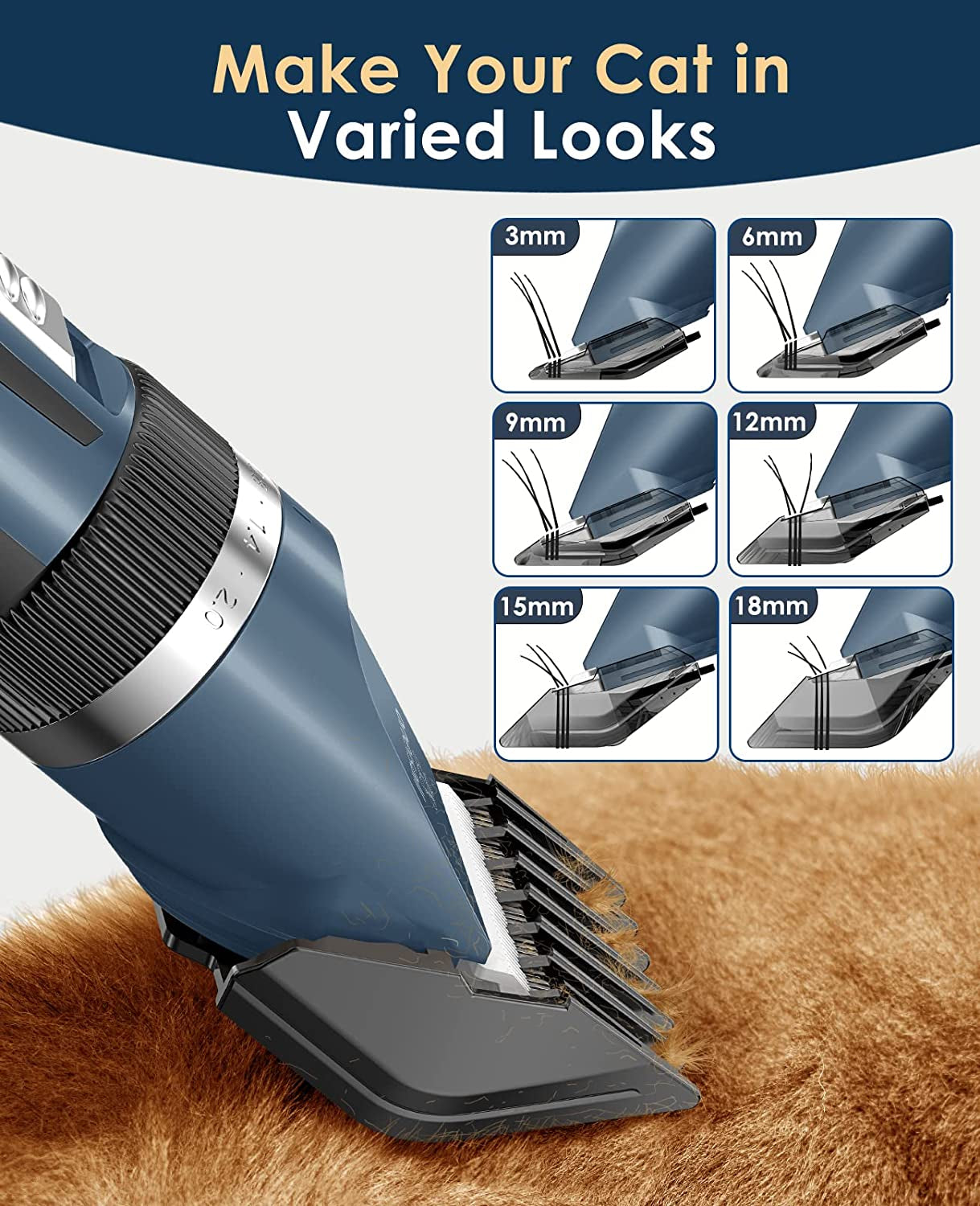 Cordless Pet Grooming Kit for Cats and Small Dogs - Quiet 2-Speed Clippers for Matted and Long Hair (Blue)